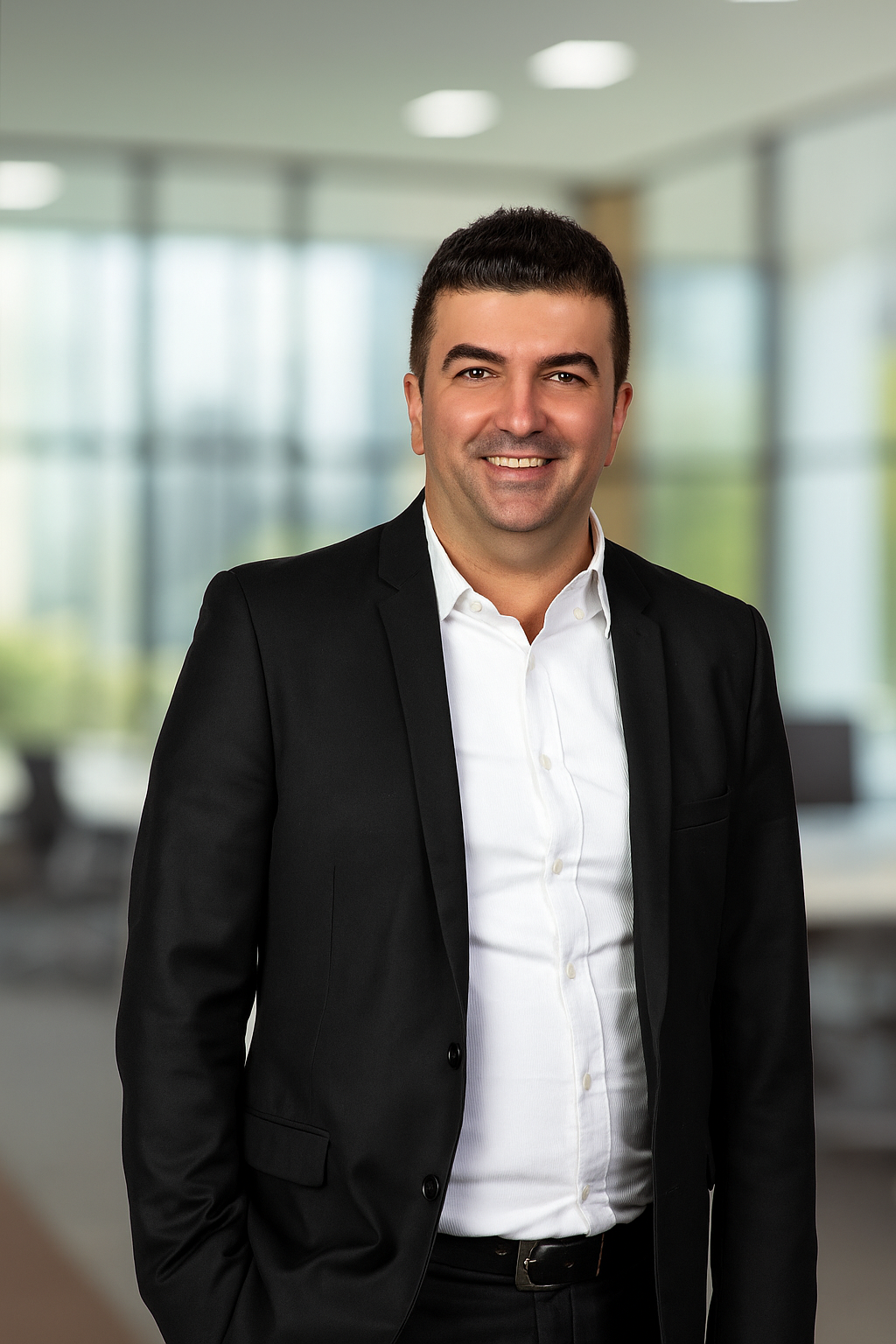 Man in Formal Suit Smiling Indoors