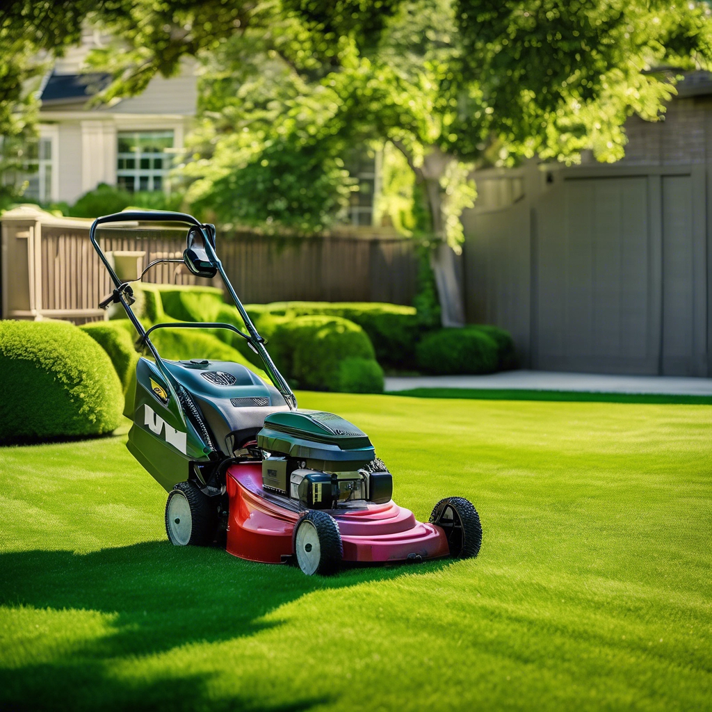 Lawn Mower on Green Lawn